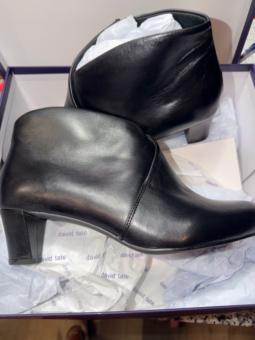 NIB David Tate Black Leather Prestige Ankle Booties